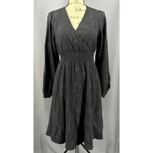 Draper James Dress RSVP Women Small Black Texture Lined Smock Floral V-Neck Midi